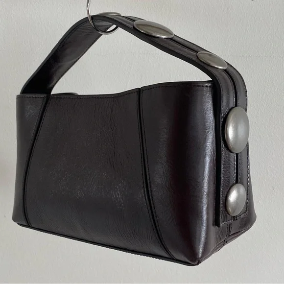 NWT ZARA SRPLS Maroon Studded Leather Mini Bowling Bag - Picture 4 of 6